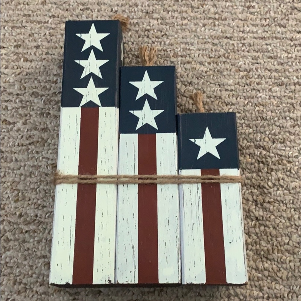 Patriotic Wooden Flag Blocks Decor